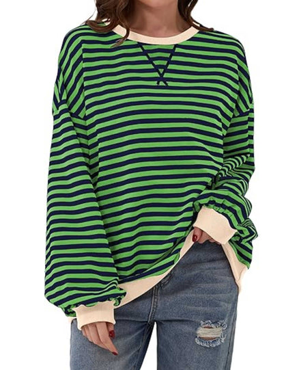 Women's Oversized Striped Color Block Sweatshirt