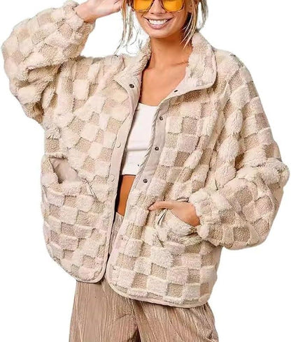 Women's Checkered Fleece Sherpa Jacket