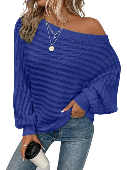 Women's Bat Sleeve Off-shoulder Sweater Casual Knit Top