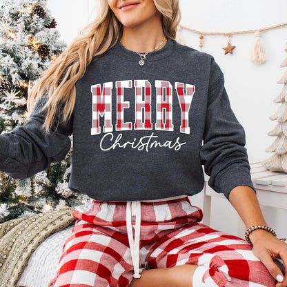 “Merry Christmas” Plaid Graphic Sweatshirt(Buy 2 Free Shipping)