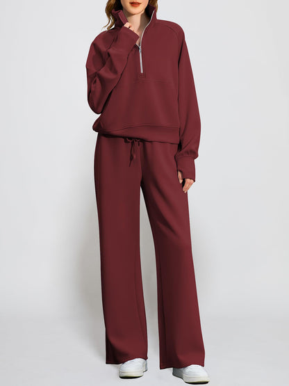 Women's Oversized Half Zip Wide Leg 2 Piece Outfits Lounge Set(BUY 2 FREE SHIPPING)