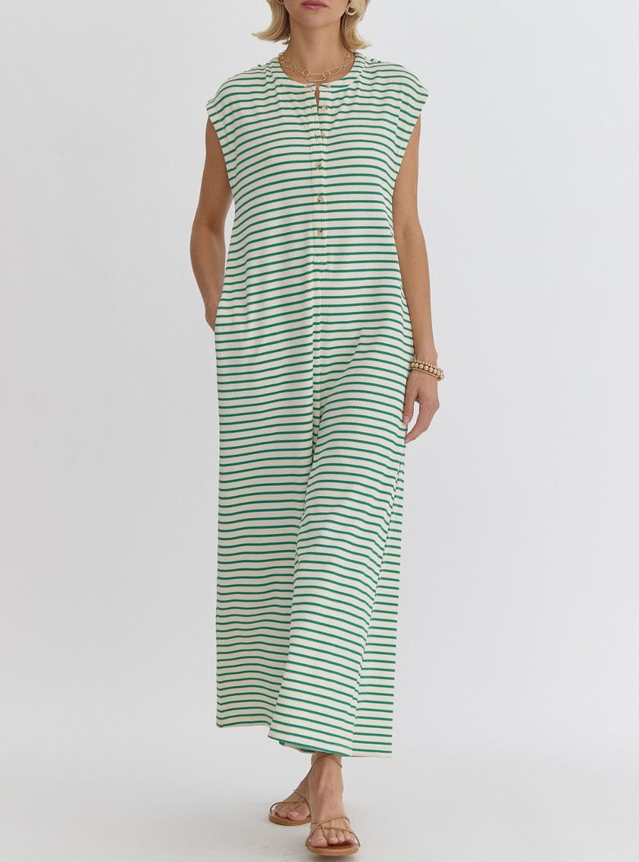Women's Casual Striped Button-Up Jumpsuit
