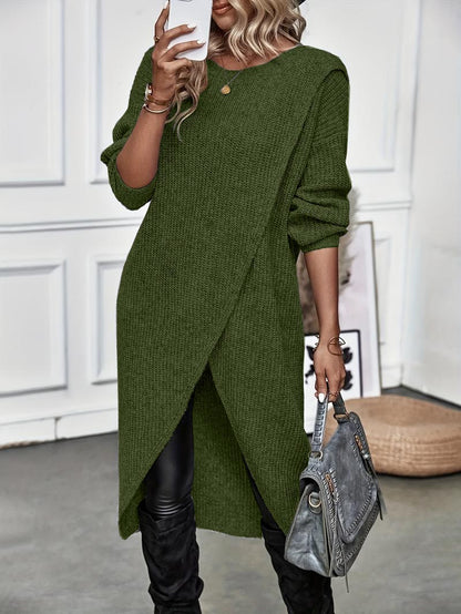 Women's Plain High Low Hem Wrap Tunic Sweater Dress(Buy 2 Free Shipping)