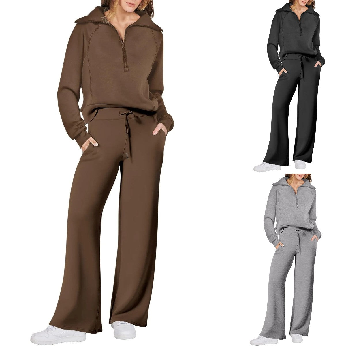 Women's 2 Piece Lounge Matching Set Wide Leg Sweatpant Half Zip Sweatshirt(BUY 2 FREE SHIPPING)
