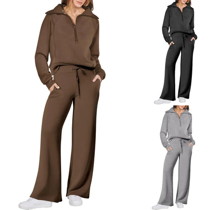 Women's 2 Piece Lounge Matching Set Wide Leg Sweatpant Half Zip Sweatshirt(BUY 2 FREE SHIPPING)
