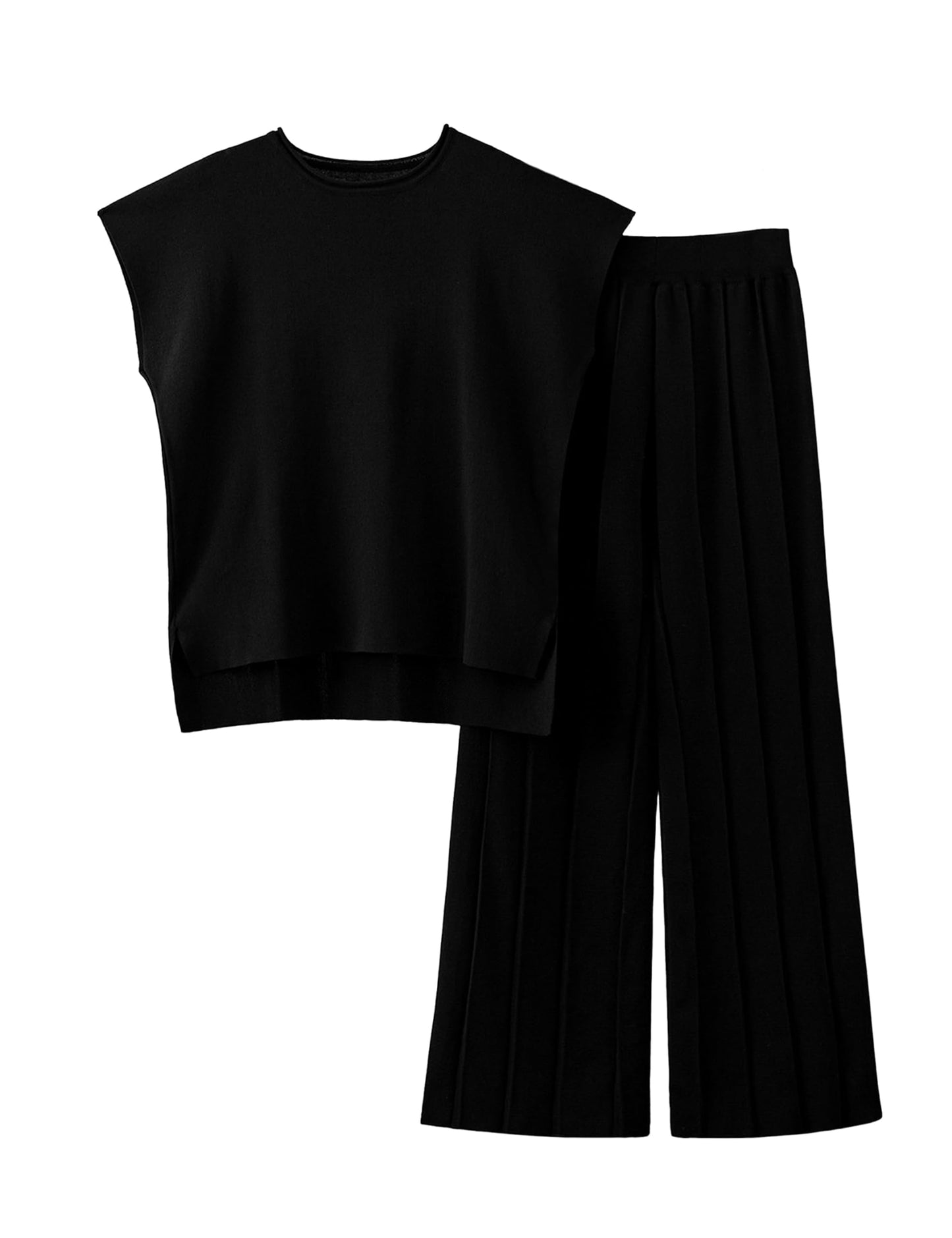 Women Knit 2 Piece Sweater Sets Pullover Tops High Waist Wide Leg Pants Lounge Set