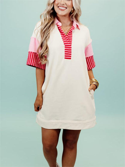 Women's Colorblock Patchwork Short Sleeve T Shirt Dress