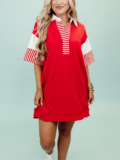 Women's Colorblock Patchwork Short Sleeve T Shirt Dress