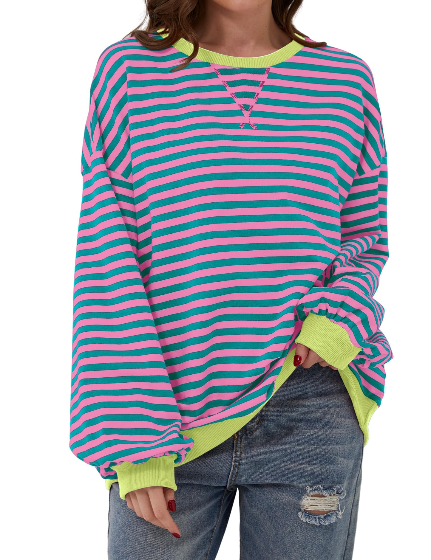 Women's Oversized Striped Color Block Sweatshirt