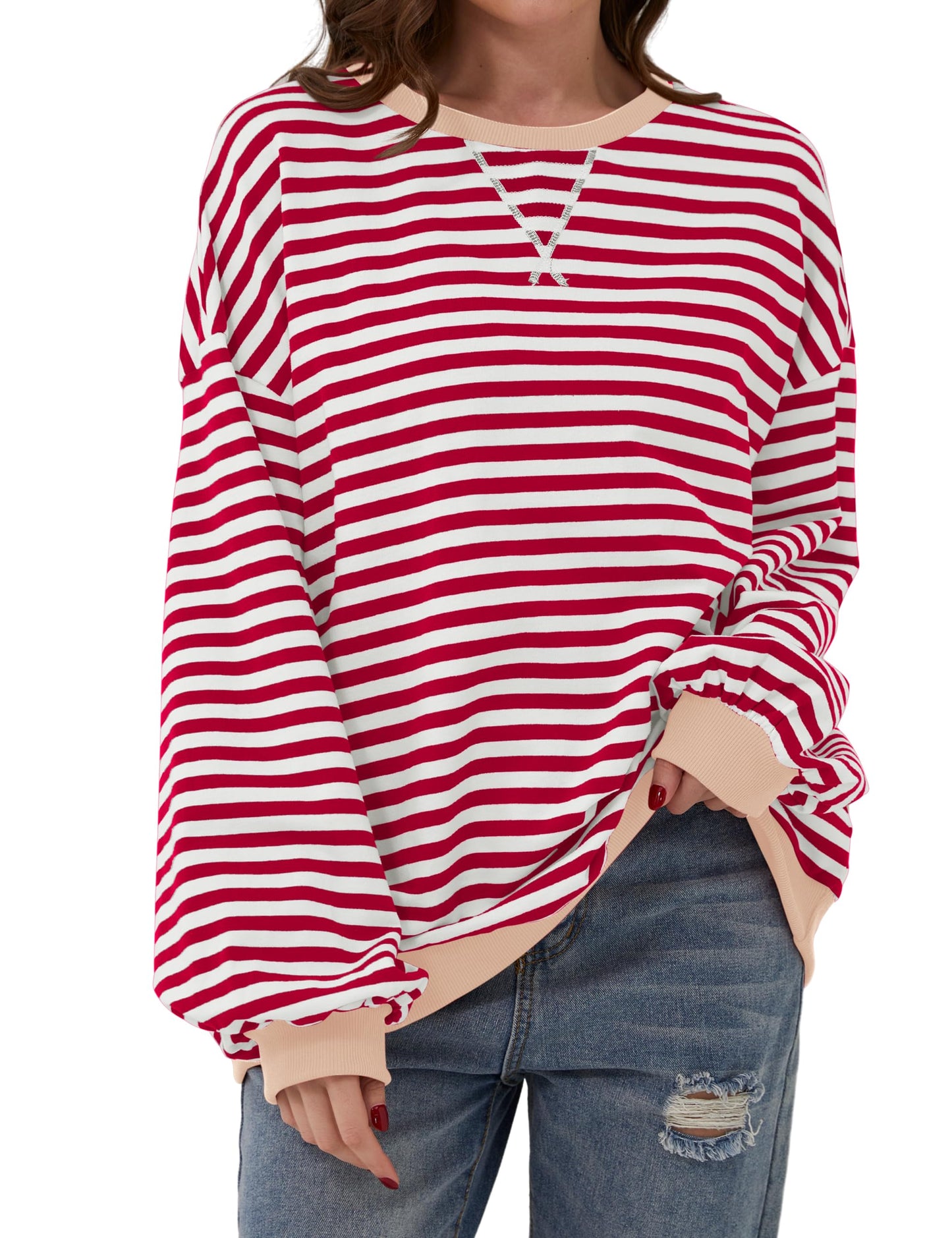 Women's Oversized Striped Color Block Sweatshirt