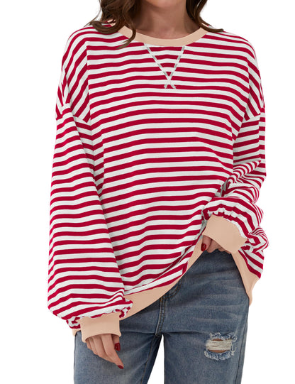 Women's Oversized Striped Color Block Sweatshirt