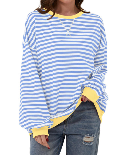 Women's Oversized Striped Color Block Sweatshirt