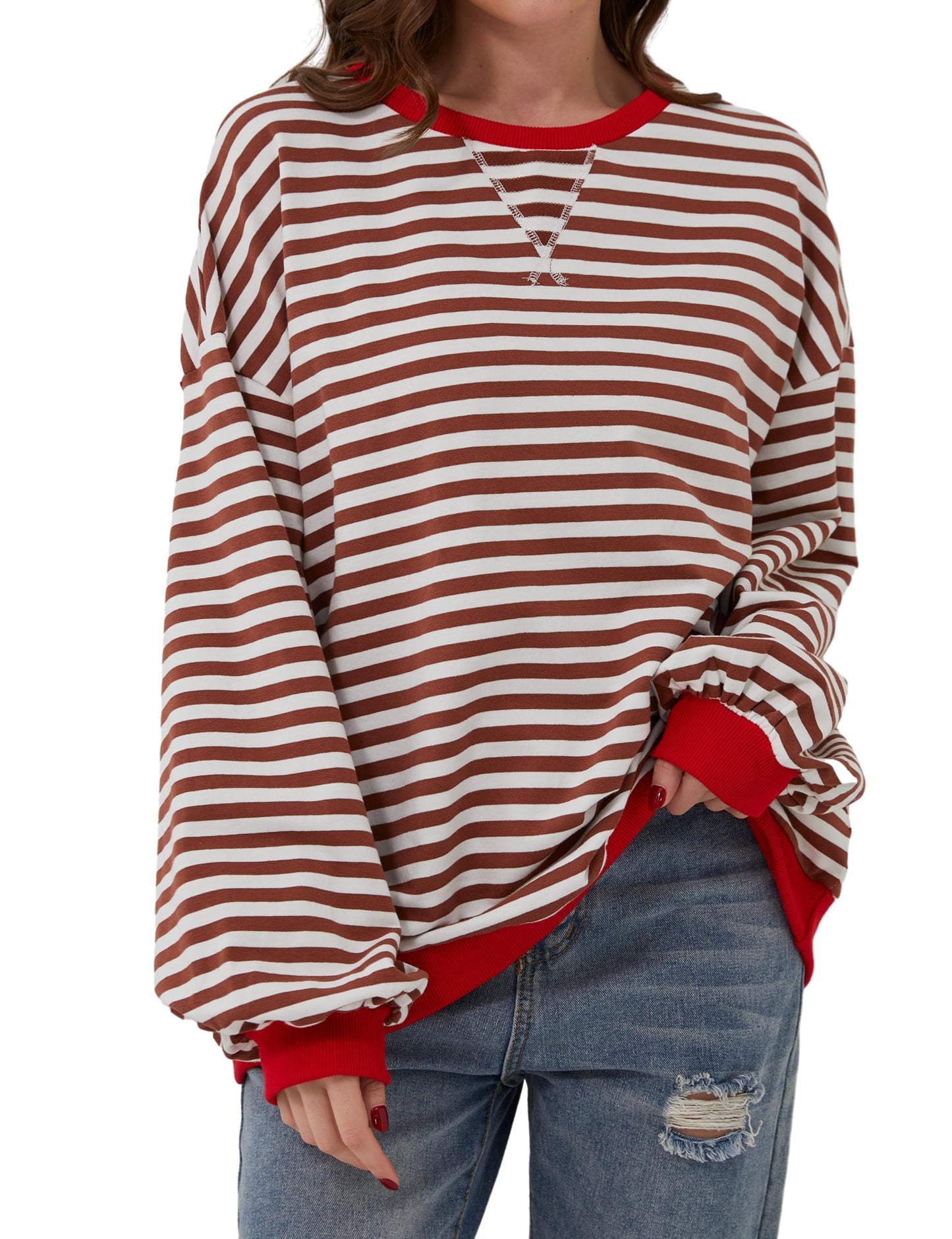 Women's Oversized Striped Color Block Sweatshirt