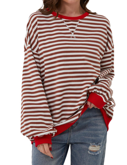 Women's Oversized Striped Color Block Sweatshirt