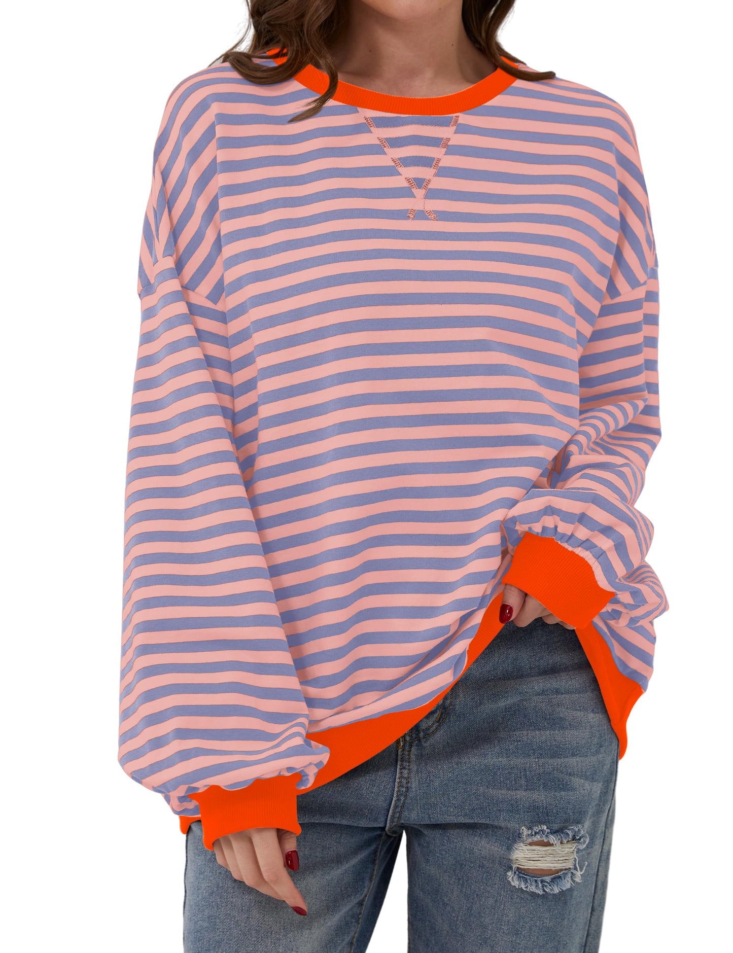 Women's Oversized Striped Color Block Sweatshirt