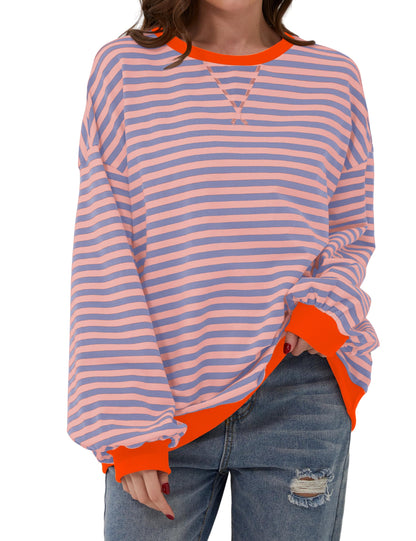 Women's Oversized Striped Color Block Sweatshirt