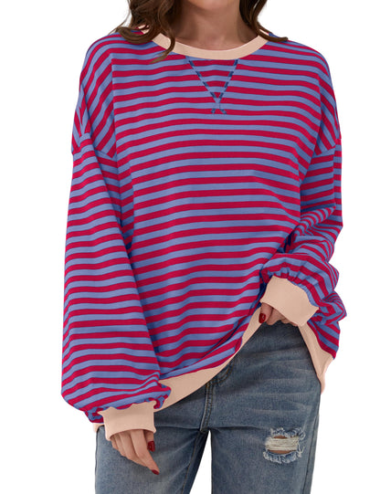 Women's Oversized Striped Color Block Sweatshirt