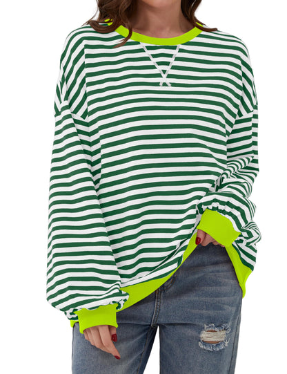 Women's Oversized Striped Color Block Sweatshirt