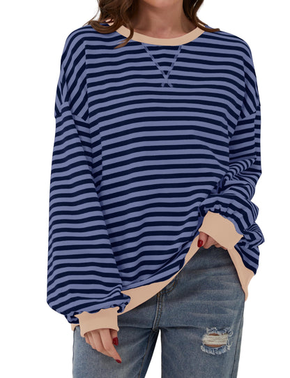 Women's Oversized Striped Color Block Sweatshirt