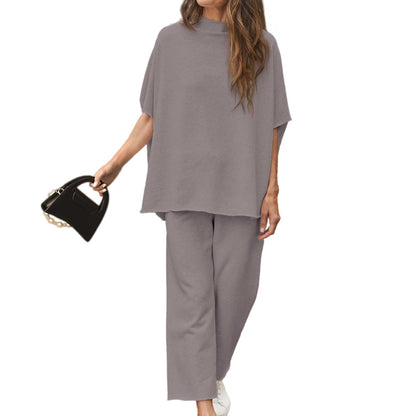 Women's 2 Piece Outfits 3/4 Batwing Sleeve Pullover Top Wide Leg Pants Lounge Set