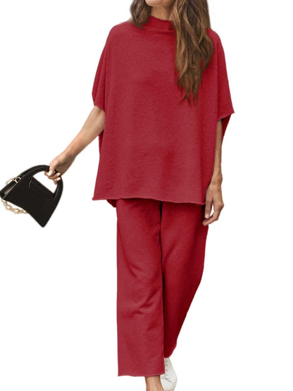 2026 Women's Casual Batwing Sleeve Pullover Top and Wide Leg Set