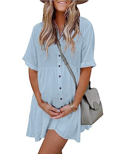Women's Short Sleeve Button Down Dress with Pockets