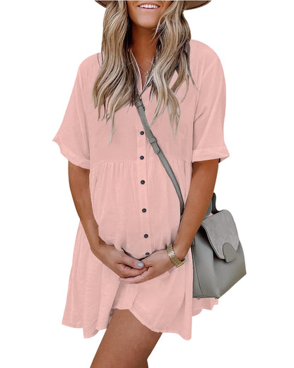 Women's Short Sleeve Button Down Dress with Pockets
