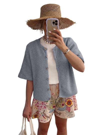 Women's Ribbed Knit Button Down Cardigan Lightweight Sweater Top