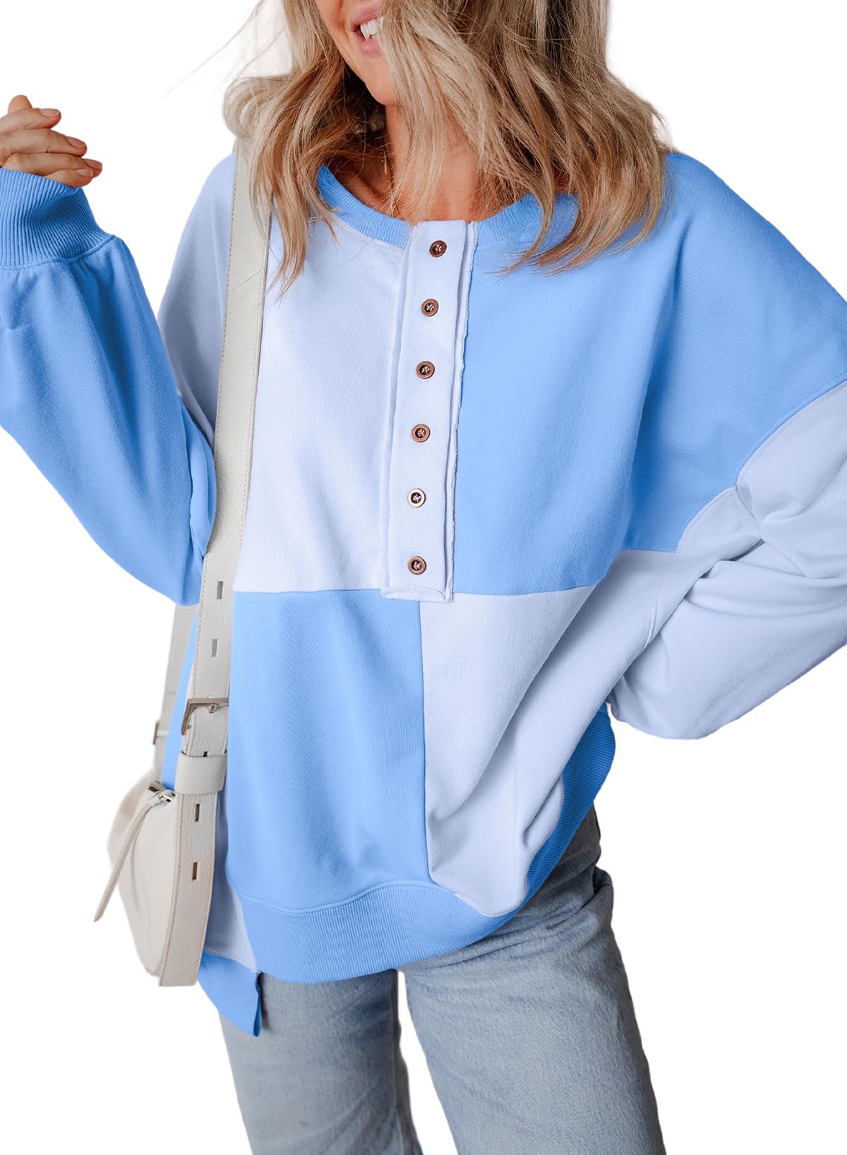 Color Block Half Button Long Sleeve Sweatshirt