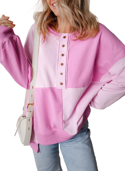 Color Block Half Button Long Sleeve Sweatshirt
