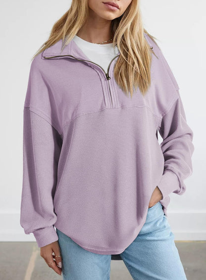 Women's Half Zip Waffle Knit Pullover Top