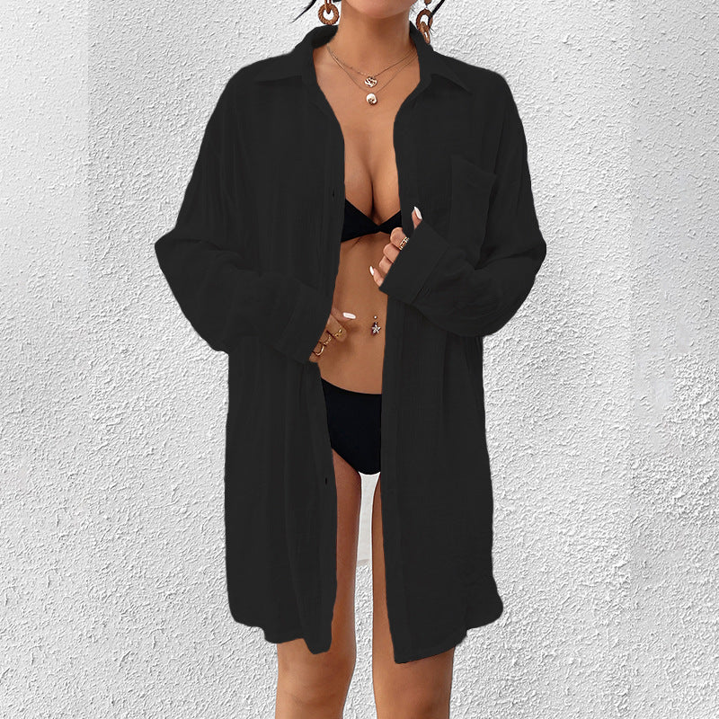 Women's Bohemian Style Loose Long-Sleeved Button-Down Shirt Casual Top