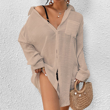 Women's Bohemian Style Loose Long-Sleeved Button-Down Shirt Casual Top