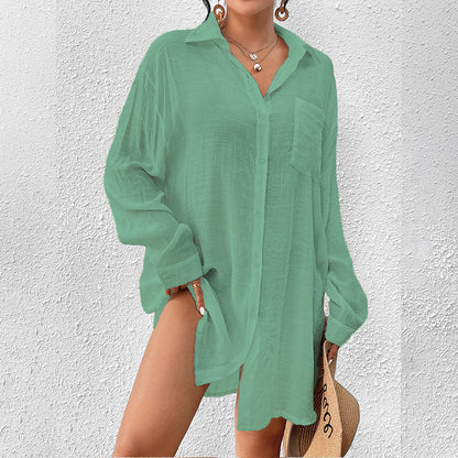 Women's Bohemian Style Loose Long-Sleeved Button-Down Shirt Casual Top