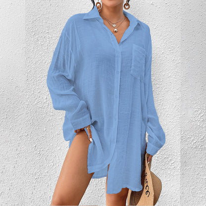 Women's Bohemian Style Loose Long-Sleeved Button-Down Shirt Casual Top