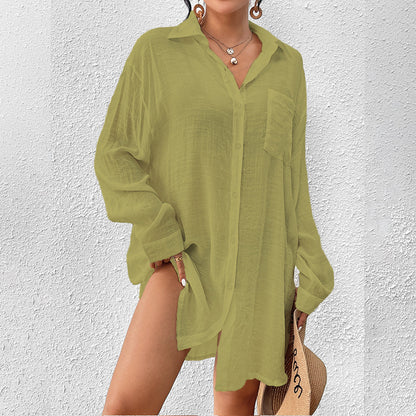 Women's Bohemian Style Loose Long-Sleeved Button-Down Shirt Casual Top