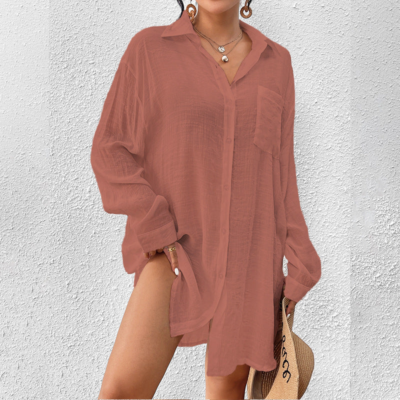Women's Bohemian Style Loose Long-Sleeved Button-Down Shirt Casual Top