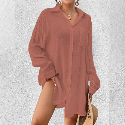 Women's Bohemian Style Loose Long-Sleeved Button-Down Shirt Casual Top