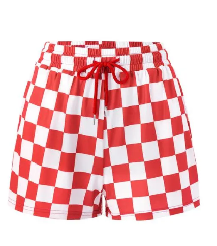 Womens Plaid Shorts Casual Elastic Waist Checkered Shorts with Pockets