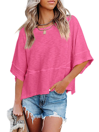 Women's Summer Casual Crewneck Batwing Half Sleeve Tee
