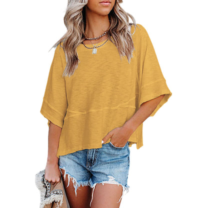 Women's Summer Casual Crewneck Batwing Half Sleeve Tee