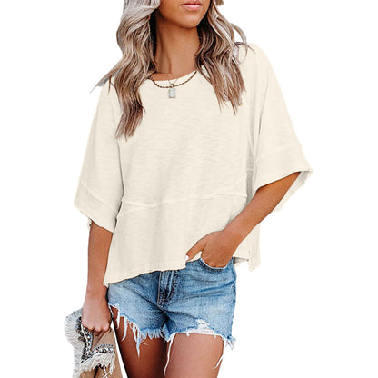 Women's Summer Casual Crewneck Batwing Half Sleeve Tee