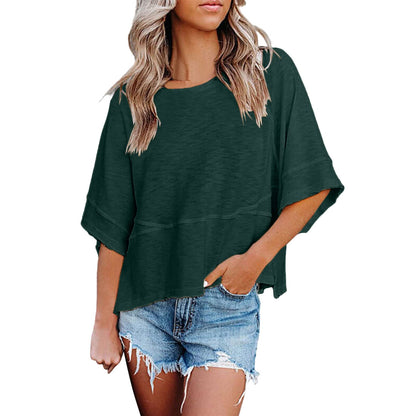 Women's Summer Casual Crewneck Batwing Half Sleeve Tee