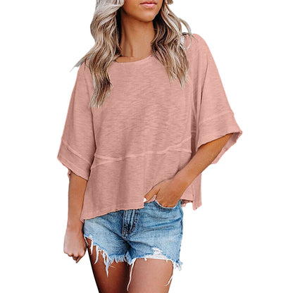 Women's Summer Casual Crewneck Batwing Half Sleeve Tee