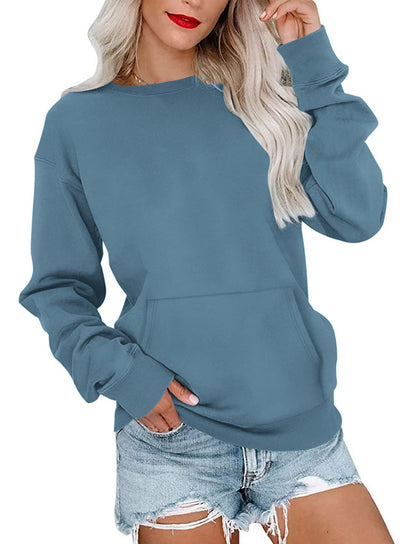 Women's Oversized Long Sleeve Crewneck Sweatshirt with Pocket