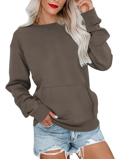 Women's Oversized Long Sleeve Crewneck Sweatshirt with Pocket