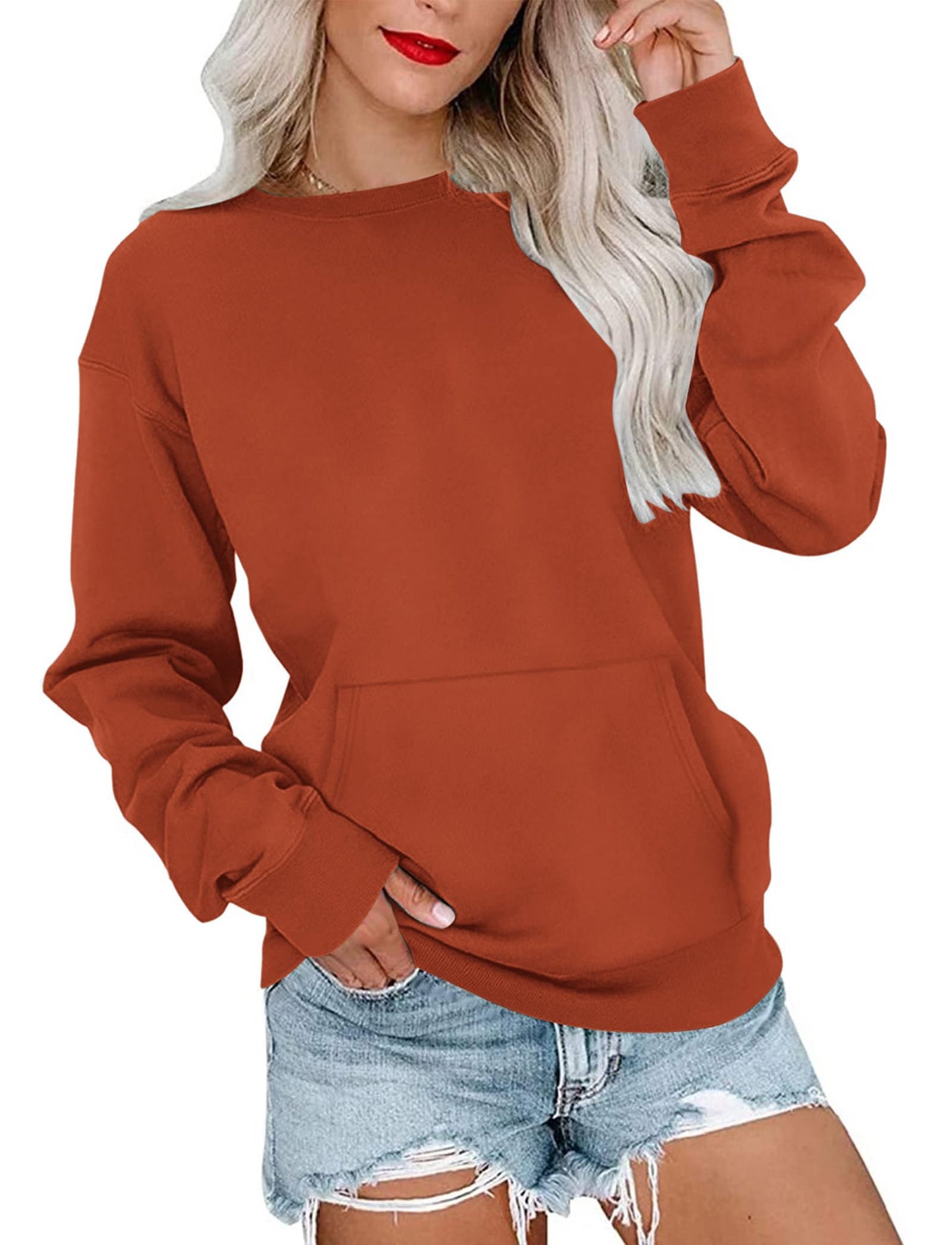 Women's Oversized Long Sleeve Crewneck Sweatshirt with Pocket