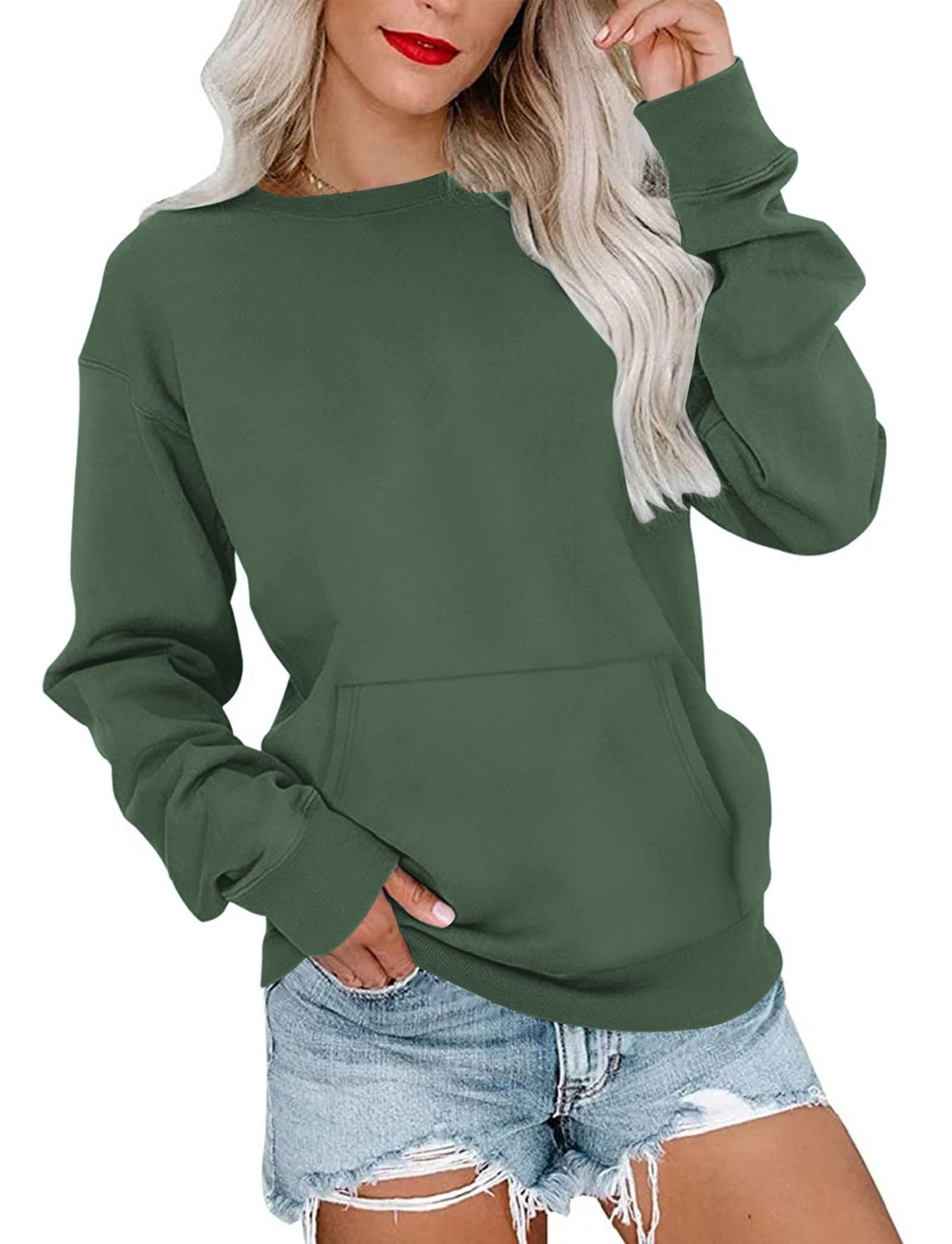 Women's Oversized Long Sleeve Crewneck Sweatshirt with Pocket