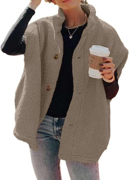 Womens Fuzzy Fleece Oversized Button Down Sherpa Vest Jacket With Pockets