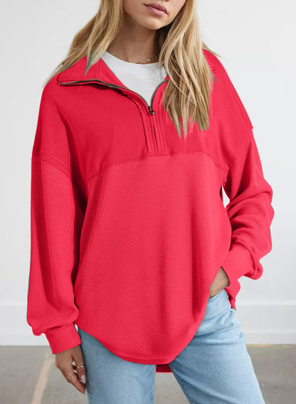 Women's Half Zip Waffle Knit Pullover Top